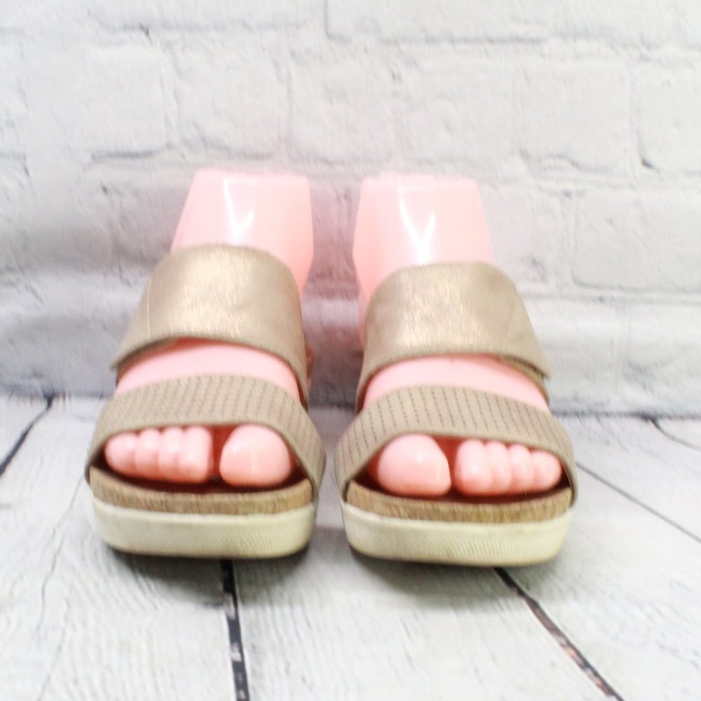Adrienne Vittadini Calais Two Band Tan Leather Comfortable Slide Sandals 5.5 M - Picture 4 of 9